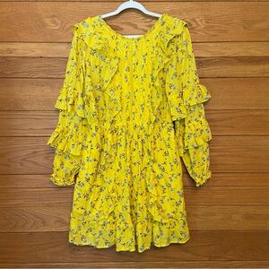 Happy X Nature yellow floral ruffle puff sleeve mini dress